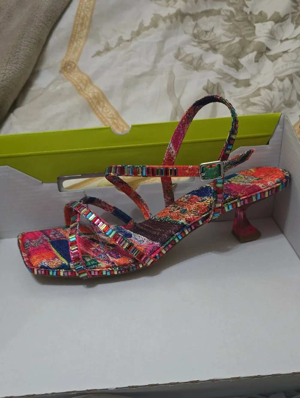 Gianni Bini Multicolor Mosaic Strappy Kitten Heel Sandal